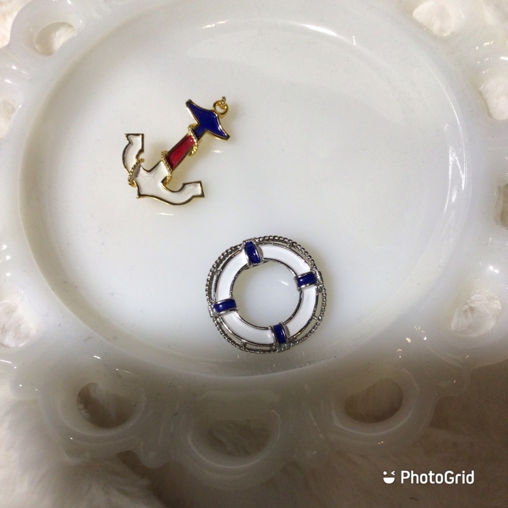 Set of 2 Vintage Nautical Enamel Brooches